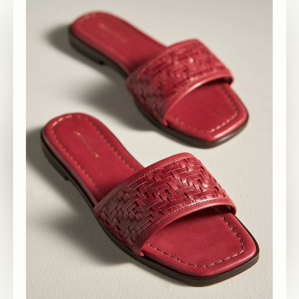 Fire Burnt Red Woven Leather Slide Sandals
